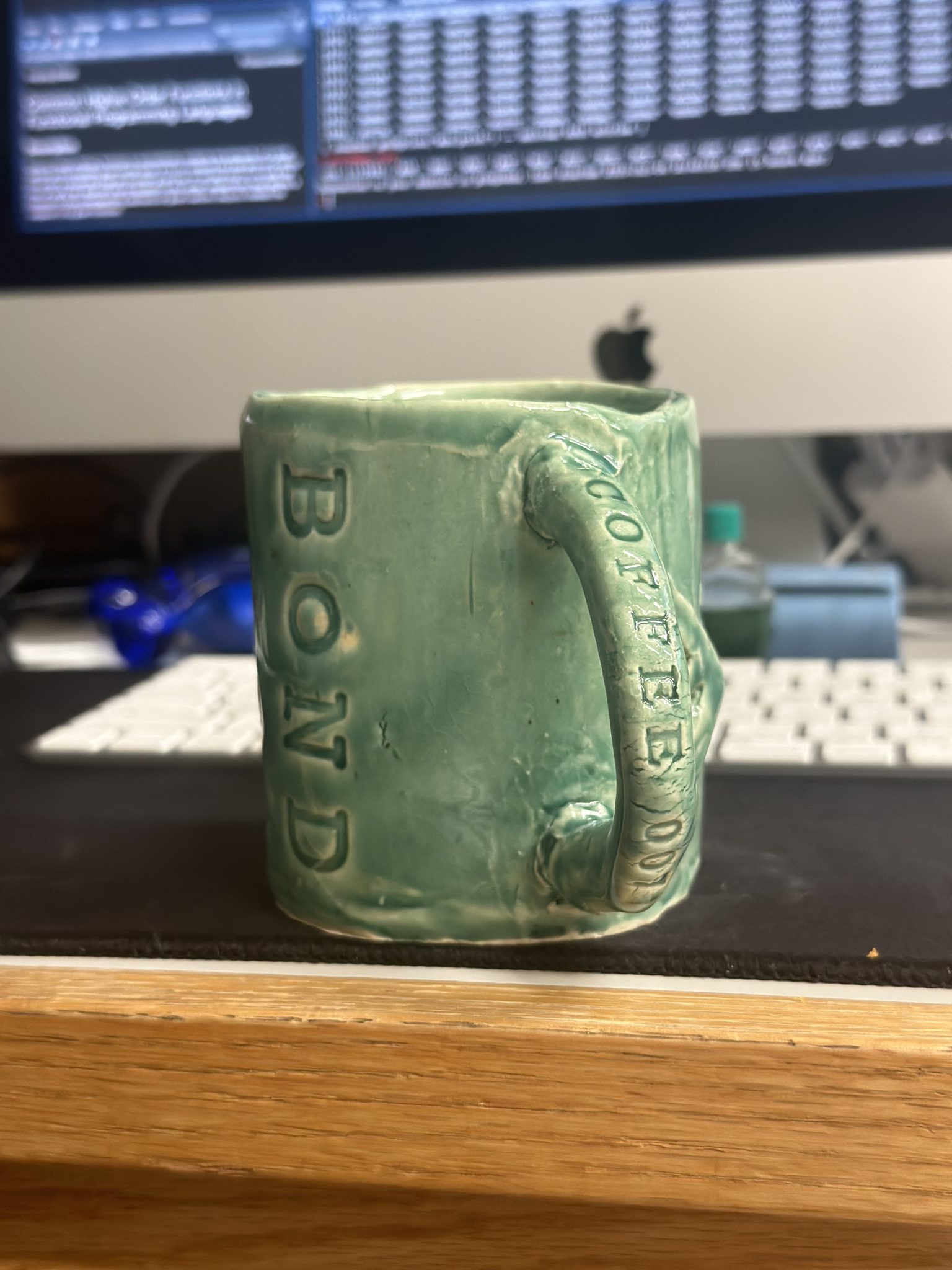 Handmade pottery mug of "Coffee" "Bond" "007" (Boston, MA)
