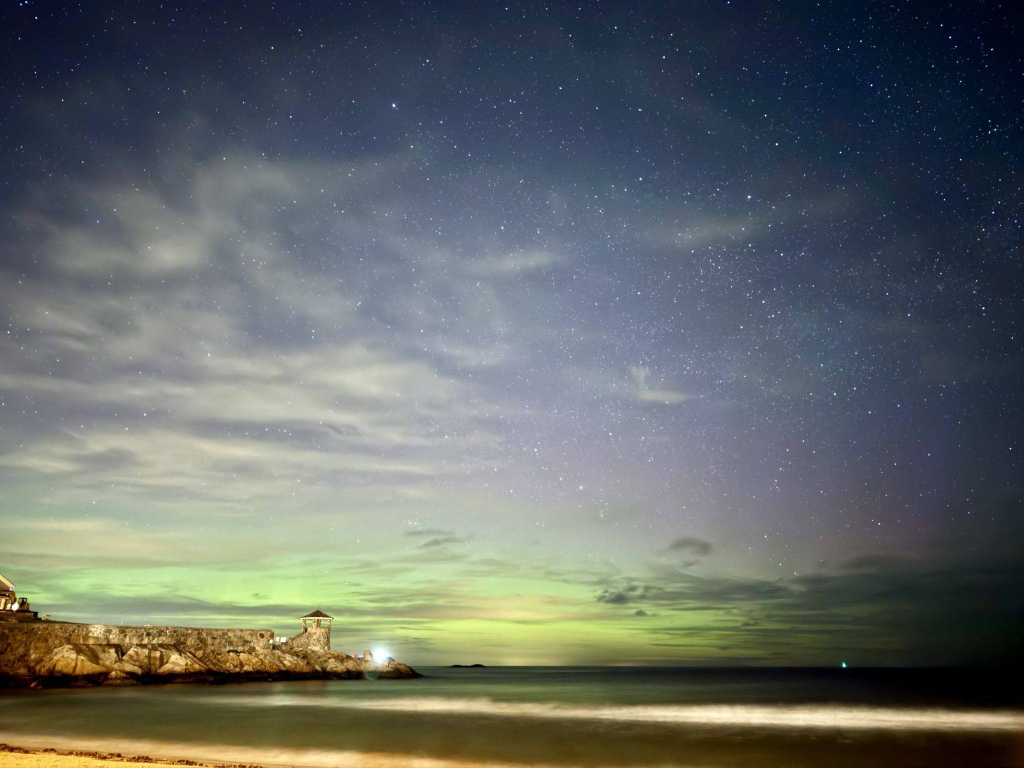 Northern lights captured by the beach (Rockport, MA)